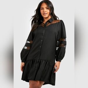 Black Organza Maxi Shirt Dress